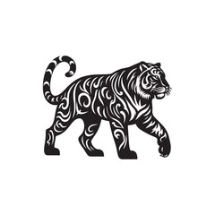 Hand Drawn Tiger Silhouette Isolated On White Background. Vector Illustration In Flat Style.