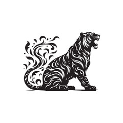 Hand Drawn Tiger Silhouette Isolated On White Background. Vector Illustration In Flat Style.