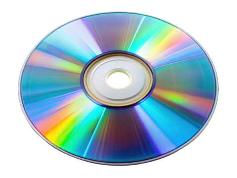 Single compact disc with a reflective surface. Ideal for data storage, music, and media files. Isolated on transparent background, png.
