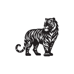 Hand Drawn Tiger Silhouette Isolated On White Background. Vector Illustration In Flat Style.
