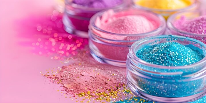Closeup of colorful powder for dipping powder manicure in jars. Concept Manicure, Dip Powder, Nail Art, Colorful, Beauty