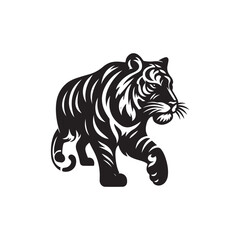 Hand Drawn Tiger Silhouette Isolated On White Background. Vector Illustration In Flat Style.