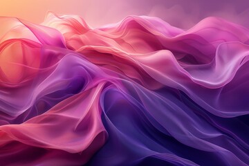 Obraz premium Abstract Artistic Fabric Waves in Shades of Purple, Pink, and Orange with Soft Lighting Creating a Serene, Flowing, Dreamlike Atmosphereabstract