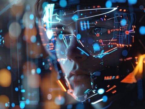 Generative AI : Man technology future lifestyle, digital marketing IOT internet of thing future AI chatbot technology.