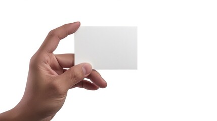 Obraz premium A person holding a white business card, suitable for use in office or corporate settings