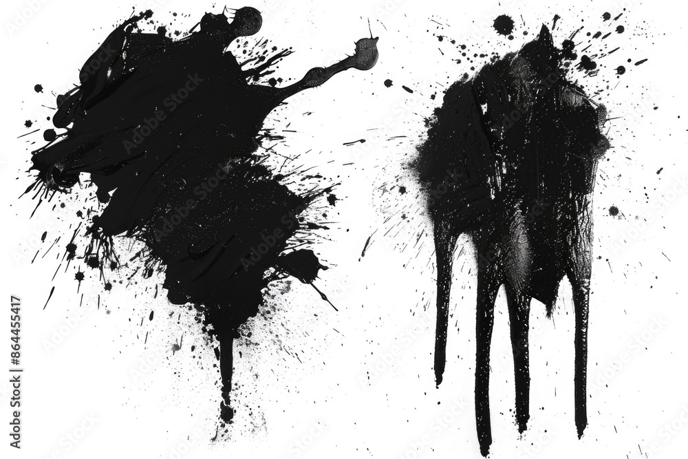 Poster close-up of a few splatters of paint on a white background, ideal for use in design projects or as a