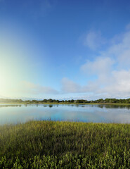 Coastal marsh on Taylor's Creek in Beaufort NC with Carrot Island in the distance