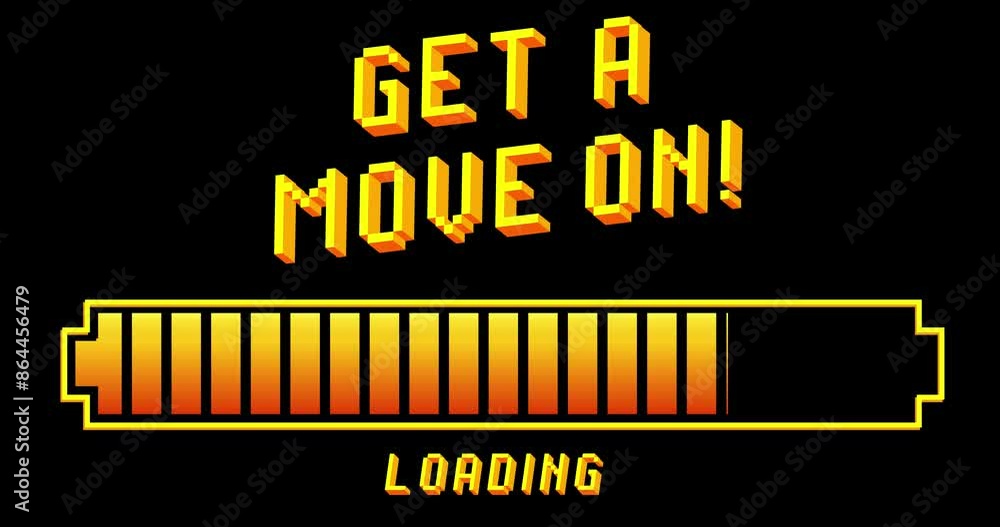 Poster get a move on! text with loading, downloading, uploading bar indicator. download, upload on computer