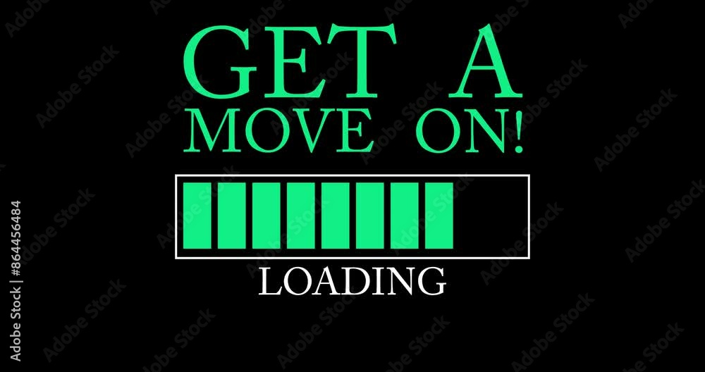 Poster get a move on! text with loading, downloading, uploading bar indicator. download, upload on computer