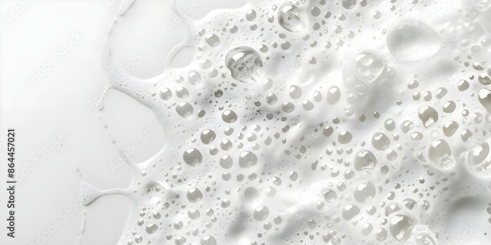 Poster texture of white soap foam bubbles on white background created with technology. concept technology, 