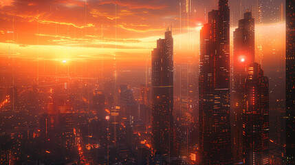 Fototapeta premium A city with skyscrapers and financial buildings, futuristic city