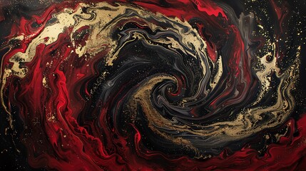 Obraz premium Abstract Swirl. Red, Black, and Gold Fluid Art Background