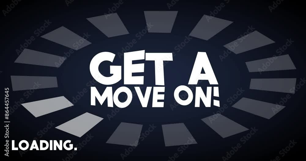 Poster get a move on! text with loading, downloading, uploading bar indicator. download, upload on computer
