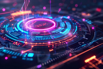 A colorful, glowing, and abstract design of a circuit board,, generative ai image