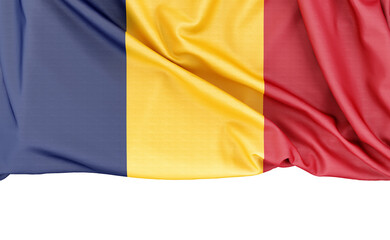 Flag of Chad isolated on white background with copy space below. 3D rendering