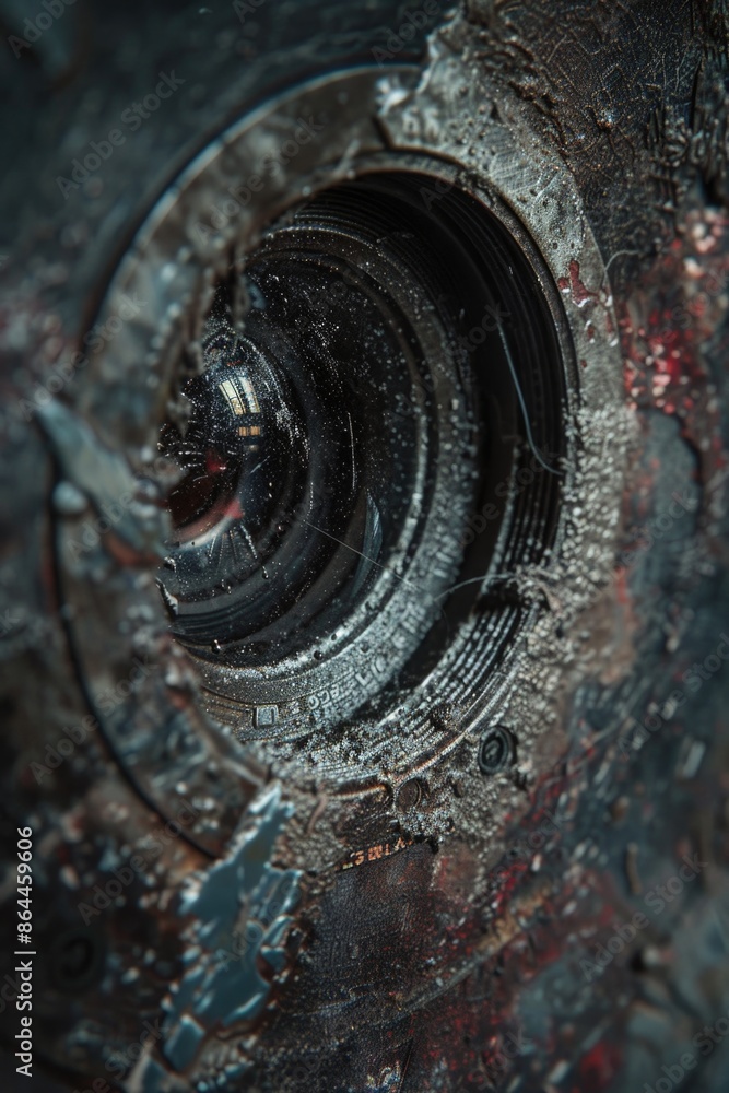 Poster a close-up view of a rusty metal object