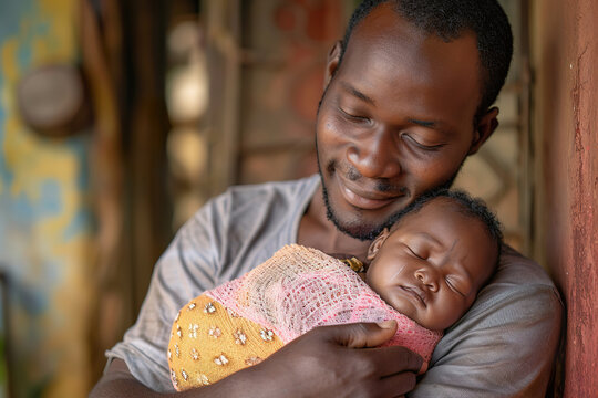 A man is holding a baby in his arms,, generative ai image