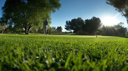 AI generator image of  golfer with a really bouncy club Wide viewing angle, panorama