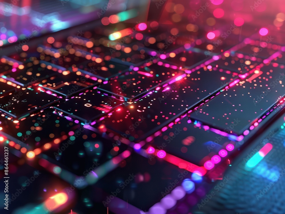 Aufkleber close up of a laptop with illuminated glowing display technology. ai generated image