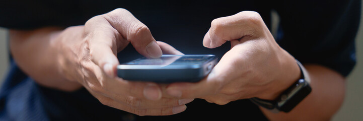 Close up of person looking at mobile phone, Online social addict