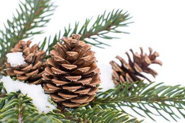 A Douglas fir tree with its cones against a pure white background
