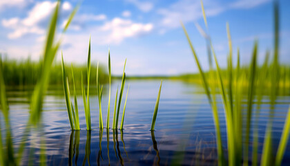 Fototapeta premium Grasses Growing in a Calm River