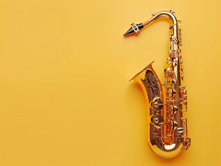 Naklejka premium Classic Vintage Saxophone on a Rich Golden Yellow Background