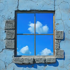 The window displays a backdrop of blue sky and clouds
