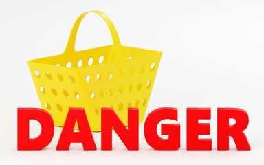 Red inscription danger on grey background, warning, danger, information sign to attract attention 3d render