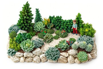 A landscaping plan with various plants, isolated on a clean white backdrop