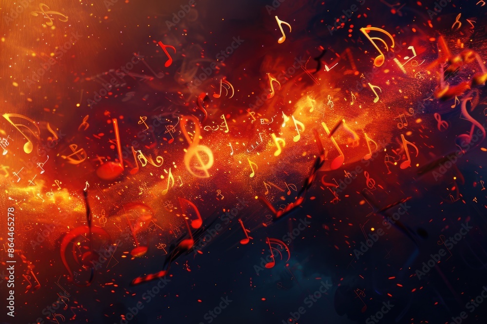 Aufkleber a flame with musical notation emerging from the fire, suitable for use in illustrations related to m