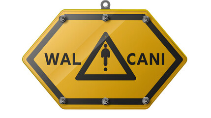 Warning sign with caution symbol, PNG file, transparent background, isolated on white