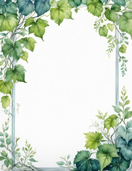 Fototapeta premium Vine and Leaf Watercolor Border Painting, Page Frame Trim, Graphic Resource
