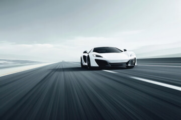 A sleek car driving on an open road, perfect for a banner with ample copy space