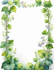 Fototapeta premium Vine, Flowers and Leaves Watercolor Border Painting, Page Frame Trim, Graphic Resource