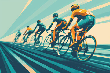 Fototapeta premium A velodrome with cyclists speeding around, ideal for a banner with room for text