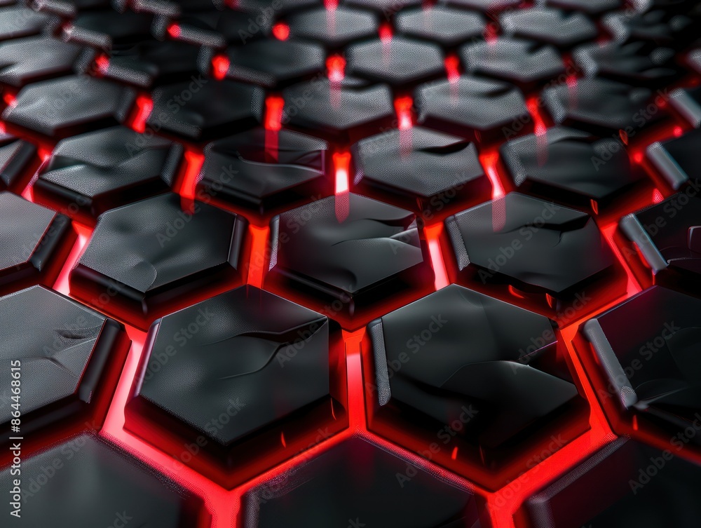 Aufkleber modern dark hexagonal carbon fiber with red luminous lines and highlights background.ai generated im