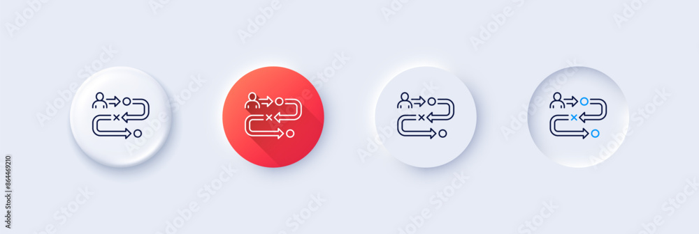 Poster journey path line icon. neumorphic, red gradient, 3d pin buttons. project process sign. line icons. 