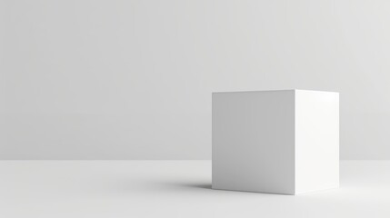 3D rendered minimalist white cube on a light background, perfect for modern design and advertising. Simple, clean geometric shape, highlighting a contemporary aesthetic