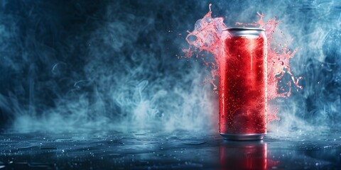 Advertisement for an energy drink featuring powerful and vibrant imagery. Concept Energy Boost, Healthy Lifestyle, Vibrant Energy, Active Performance, Powerful Ingredients