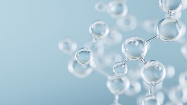 Artistic molecular structure, metallic spheres and connecting rods, blue background, intricate design illustrating scientific and chemical principles