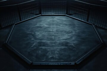 Fototapeta premium An octagon set for a mixed martial arts fight, ideal for a banner with room for text