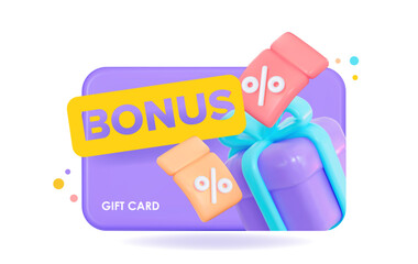  3D gift card with bonus gifts and coupons. It is suitable for discounts in stores and discount certificates