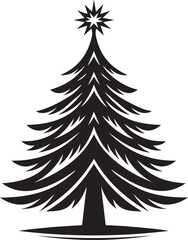 Obraz premium Minimalist Christmas tree vector icon, black silhouette evergreen fir with star topper, festive holiday pine tree symbol for winter greeting cards