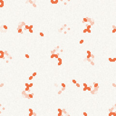Faded peach fuzz glitch geo washed effect seamless pattern. Orange dye grungy blotched distress abstract background texture repeat. 