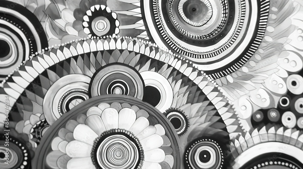 Poster black-and-white image of varied shape and size on monochromatic background