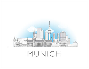 Fototapeta premium Munich skyline cityscape line art style vector illustration