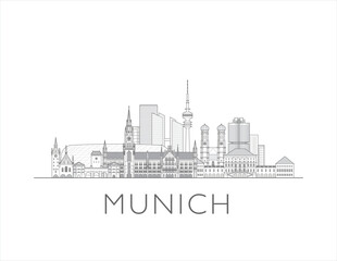 Munich skyline cityscape line art style vector illustration