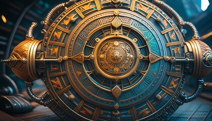Obraz premium an otherworldly spacecraft adorned with hieroglyphs and symbols reminiscent of ancient religious signs.