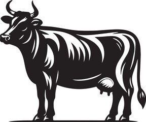 Black & White Bovine: A Cow Silhouette, Vector illustration, isolated.